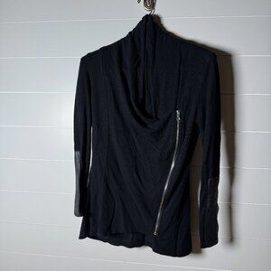 Red23 Moto ASymmetrical Zip Lamb Leather Patch Knit Cardigan Jacket SZ XS